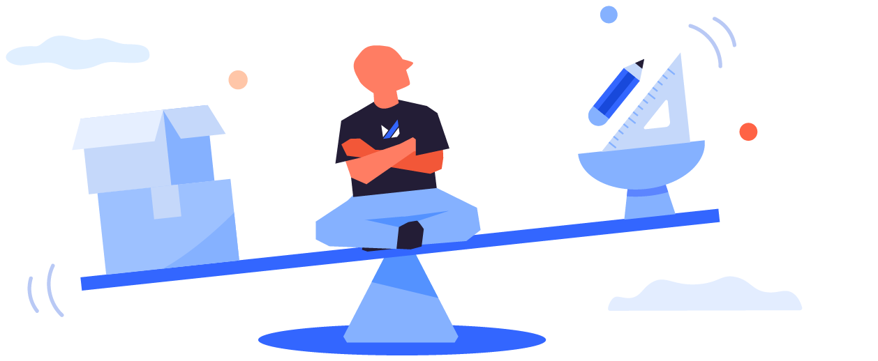 Illustration of the balance between custom software flexibility and off-the-shelf delivery speed